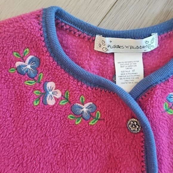Vintage Puddles n Bubbles Embroidered Fleece Cardigan 4T - Picture 3 of 9